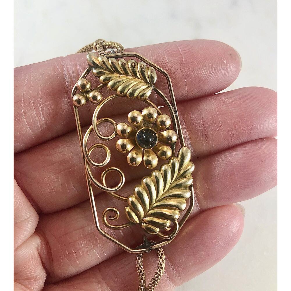 Gold 1930's Pendant Bracelet, Blue stone, Vintage Watchband - Picture 4 of 7